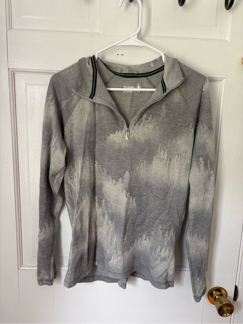 Smartwool Thermal Merino Base Layer 1/4 Zip Light Gray Grey Foggy Pines, Size 1X